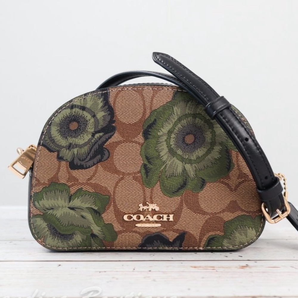 Coach small floral green/brown crossbody bag